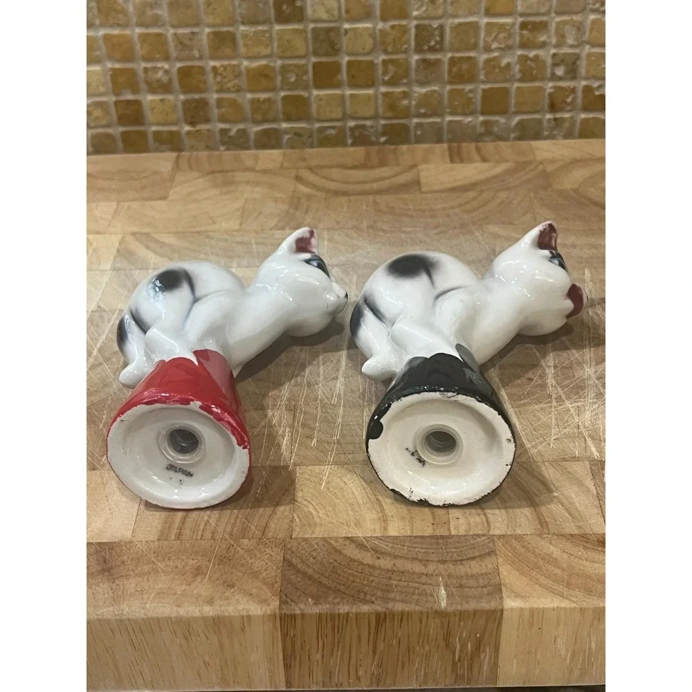 Vintage 1950s MCM Anthropomorphic‎ Cat Kitty Salt Pepper Shakers Japan Red Black